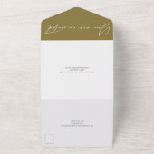 Moderne Olive Green Calligraphy Script Wedding All In One Uitnodiging (Buitenkant)