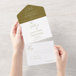 Moderne Olive Green Calligraphy Script Wedding All In One Uitnodiging