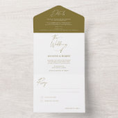 Moderne Olive Green Calligraphy Script Wedding All In One Uitnodiging (Binnen)