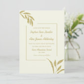 Moderne Olive Green Cream Gold Leaves Wedding Kaart (Staand voorkant)