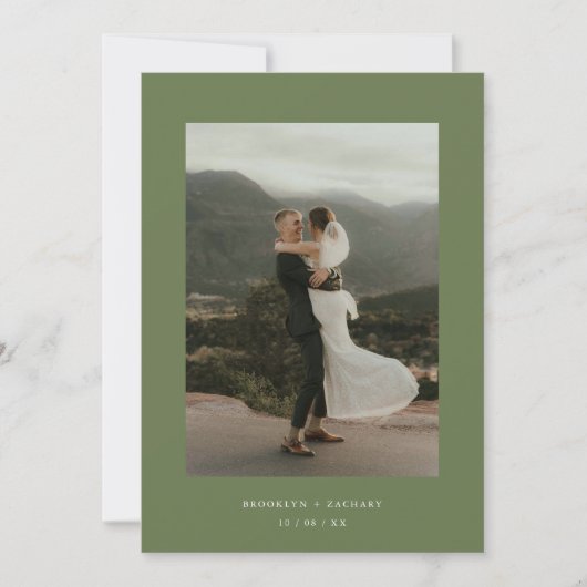 Moderne Olive Green Elopement bruiloft receptie Kaart (Voorkant)