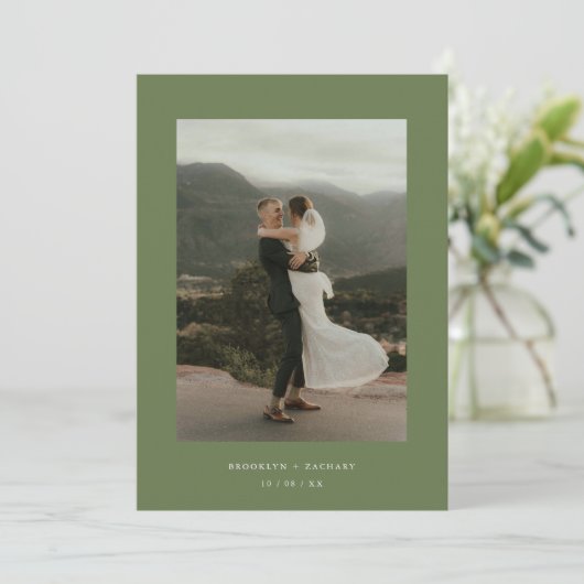 Moderne Olive Green Elopement bruiloft receptie Kaart (Staand voorkant)