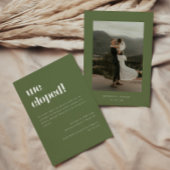Moderne Olive Green Elopement bruiloft receptie Kaart