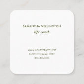 Moderne olive Green Typografie Life Coach Vierkante Visitekaartje (Achterkant)