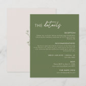 Moderne Olive Green Wedding Details Informatiekaartje (Voorkant / Achterkant)