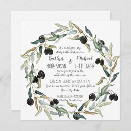 Moderne olive Leaf WreatWaterverf Art Typografie Kaart (Voorkant / Achterkant)