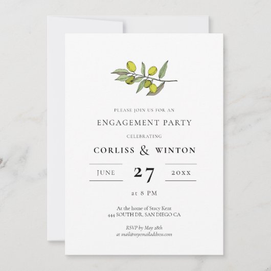 Moderne Olive-verlovingspartij Kaart (Voorkant)