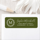 Moderne Olive White Monogram Return Address Label (Insitu)