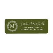 Moderne Olive White Monogram Return Address Label (Voorkant)