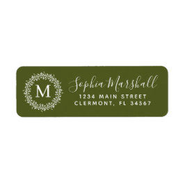 Moderne Olive White Monogram Return Address Label
