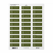 Moderne Olive White Monogram Return Address Label (Full Sheet)