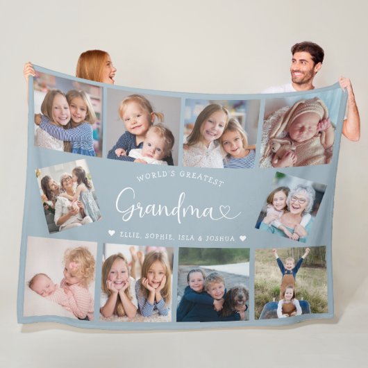 Moderne oma 10 foto collage knuffel hart fleece deken (In situ)