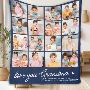 Moderne oma Custom Navy Blue 16 Fotocollage Fleece Deken