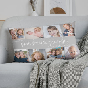 Moderne Oma en Opa Foto Collage Hart Script Kussen