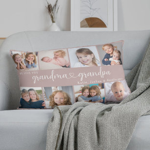 Moderne Oma en Opa Foto Collage Hart Script Kussen