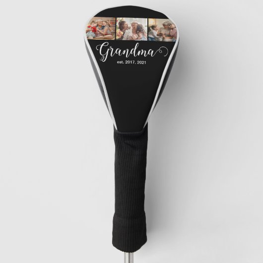 Moderne oma gevestigd 3 foto witte script golfheadcover (Voorkant)