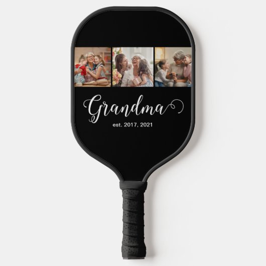 Moderne oma gevestigd 3 foto witte script pickleball paddle (Voorkant)