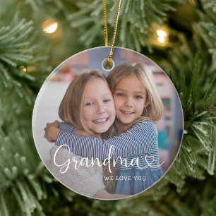 Moderne oma we houden van jou cute hart 2 foto keramisch ornament