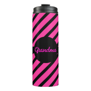 Moderne oma zwart en roze strepen patroon thermosbeker