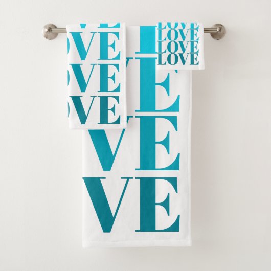 Moderne ombre blue LOVE typografie Valentijnsdag Bad Handdoek (Insitu)