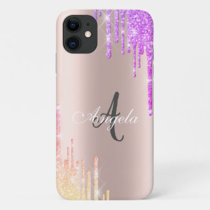 Moderne Ombre Glitter Drips Roze Goud, Monogram Case-Mate iPhone Case