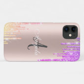 Moderne Ombre Glitter Drips Roze Goud, Monogram Case-Mate iPhone Case (Achterkant (horizontaal))