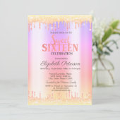 Moderne Ombre Glitter Drips Sweet 16 Uitnodiging (Staand voorkant)