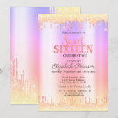 Moderne Ombre Glitter Drips Sweet 16 Uitnodiging (Voorkant / Achterkant)