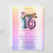 Moderne Ombre Neon Ballon Sweet 16 Kaart (Voorkant)
