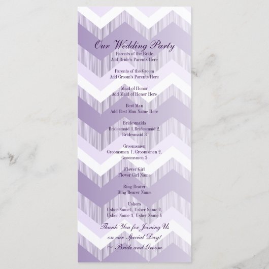 Moderne Ombre paarse Chevron huwelijksprogramma's Programmakaart (Achterkant)