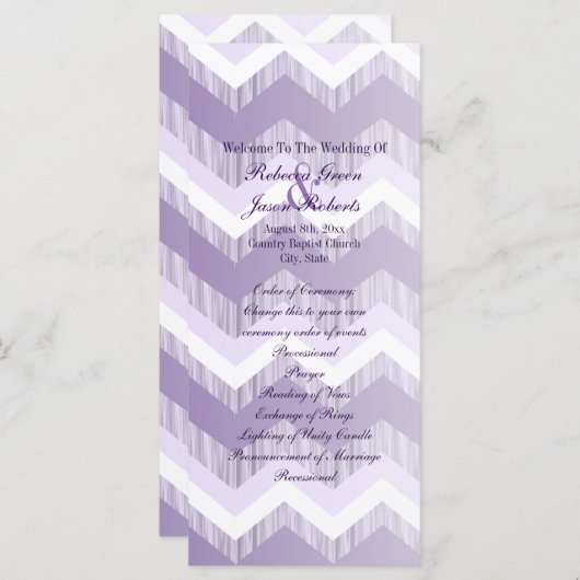 Moderne Ombre paarse Chevron huwelijksprogramma's Programmakaart (Voorkant / Achterkant)