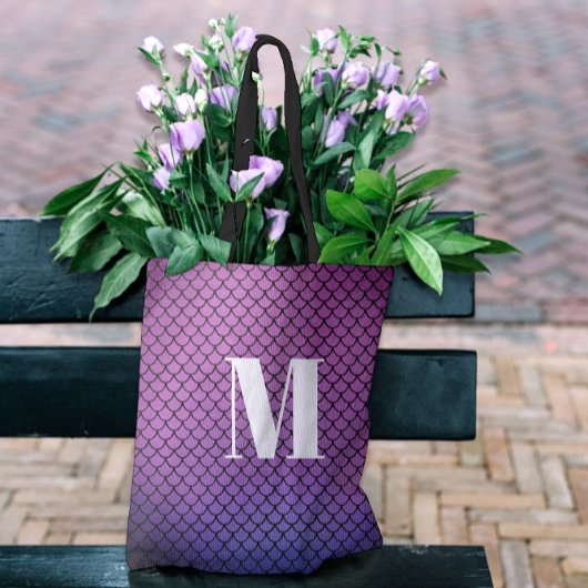 Moderne Ombre Paarse Zeemeermin Schalen Monogram Tote Bag