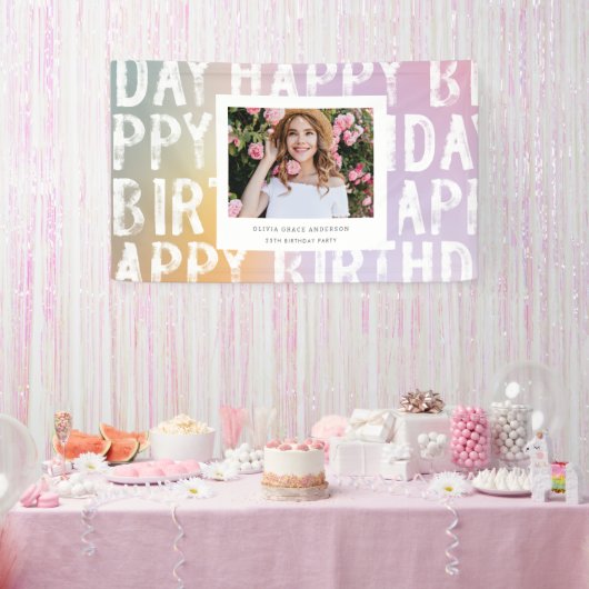 Moderne Ombre Pastel Foto Verjaardagsfeest Banner (Feest)