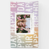 Moderne Ombre Pastel Foto Verjaardagsfeest Banner (Verticaal)