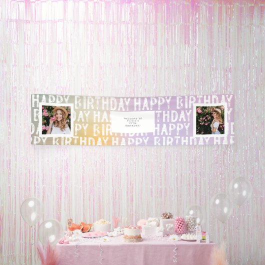 Moderne Ombre Pastel multi Foto Verjaardagsfeestje Spandoek (Feest)