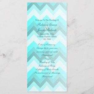 Moderne Ombre Turquoise Chevron huwelijksprogramma Programmakaart