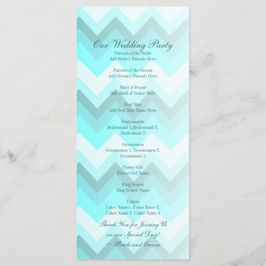 Moderne Ombre Turquoise Chevron huwelijksprogramma Programmakaart (Achterkant)