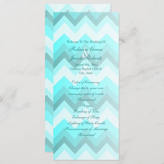 Moderne Ombre Turquoise Chevron huwelijksprogramma Programmakaart (Voorkant / Achterkant)