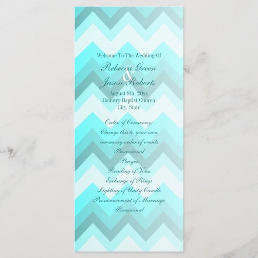 Moderne Ombre Turquoise Chevron huwelijksprogramma Programmakaart (Voorkant)