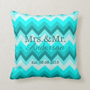 Moderne Ombre Turquoise Chevron MR en MRS Kussen