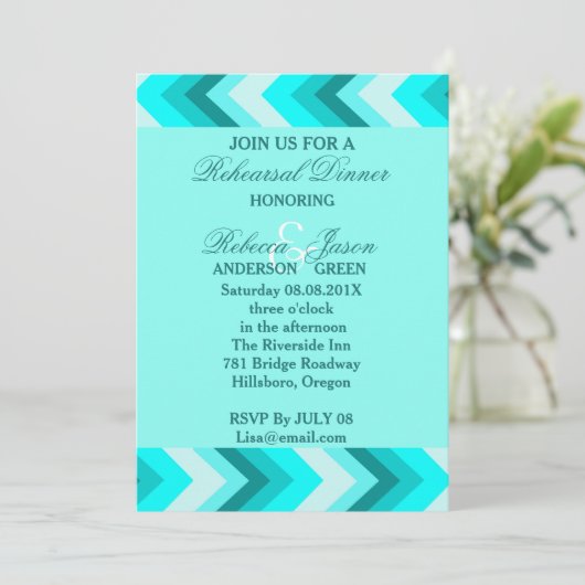 Moderne Ombre Turquoise Chevron repetitie diner Kaart (Staand voorkant)