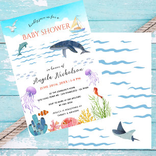 Moderne Onder de Zee Aquarel Baby Shower Kaart