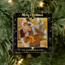 Moderne one Photo Sparking Black Faux Gold Glitter