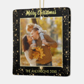 Moderne one Photo Sparking Black Faux Gold Glitter Keramisch Ornament (Links)