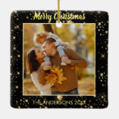 Moderne one Photo Sparking Black Faux Gold Glitter Keramisch Ornament (Achterkant)