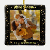 Moderne one Photo Sparking Black Faux Gold Glitter Keramisch Ornament (Voorkant)