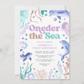 Moderne Oneder onder de Zee Retro Eerste Verjaarda Kaart (Voorkant)