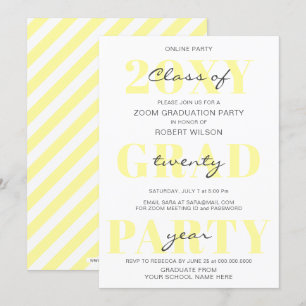 Moderne online afstudeerfeest met gele typografie kaart