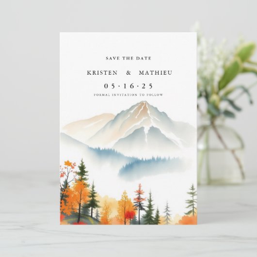 Moderne online berg save the date (Staand voorkant)