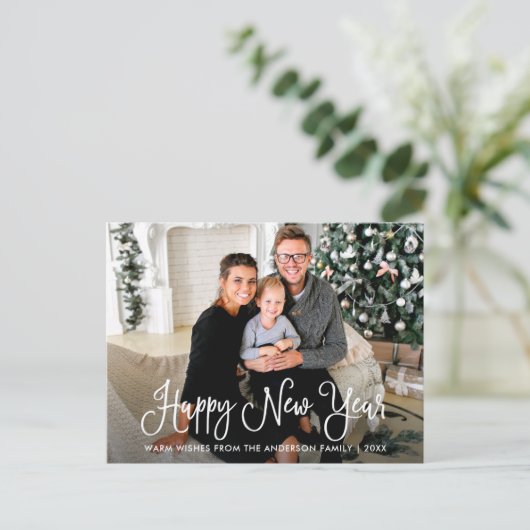 Moderne online kalligrafie Happy Nieuwjaarsfoto Briefkaart (Staand voorkant)
